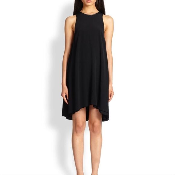 T by Alexander Wang black mini leather trim loose swing party dress womens 4 S - Picture 1 of 9